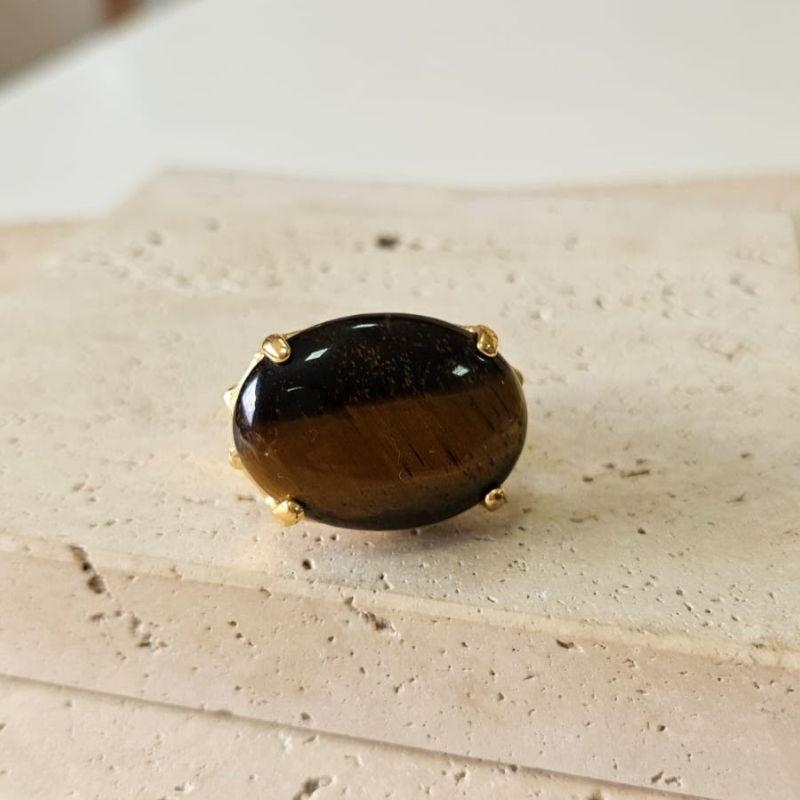 Anel Pedra Natural Olho de Tigre