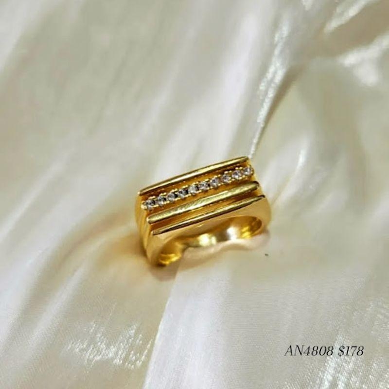 Anel Quadrado Listras Grosso Cravejado