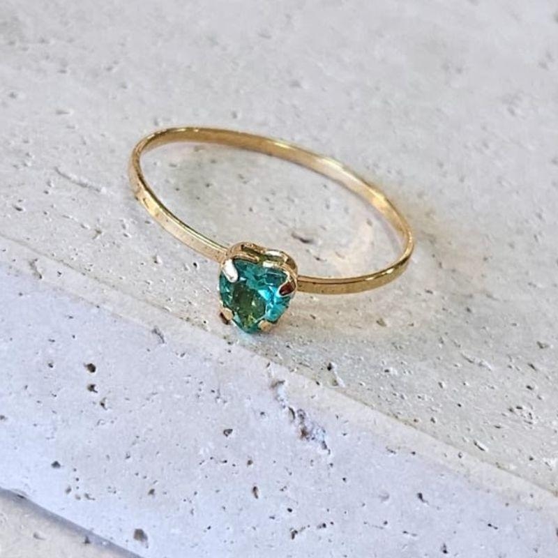 Anel Solitário Coração Verde