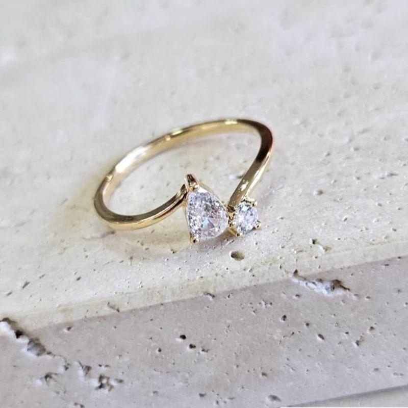Anel Solitario Zirconia Gota