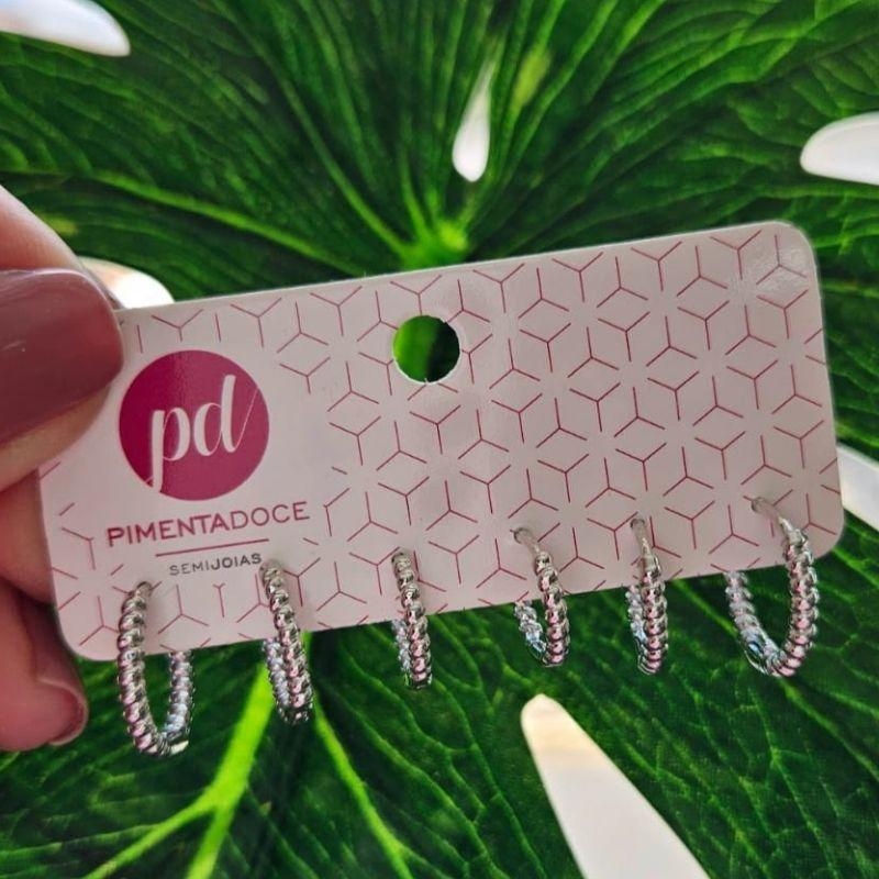 Brinco Trio Argolas Trançadas