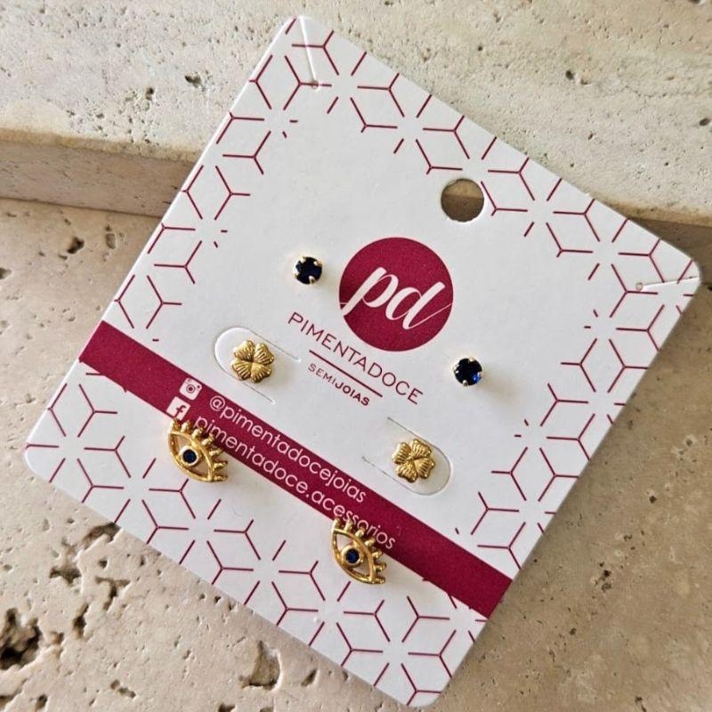 Brinco Trio Olho/Trevo/Azul