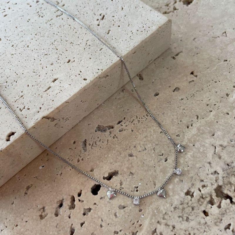 Gargantilha Corações e Zirconias 40+5cm R