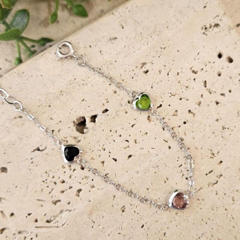 Pulseira Corações Pedras