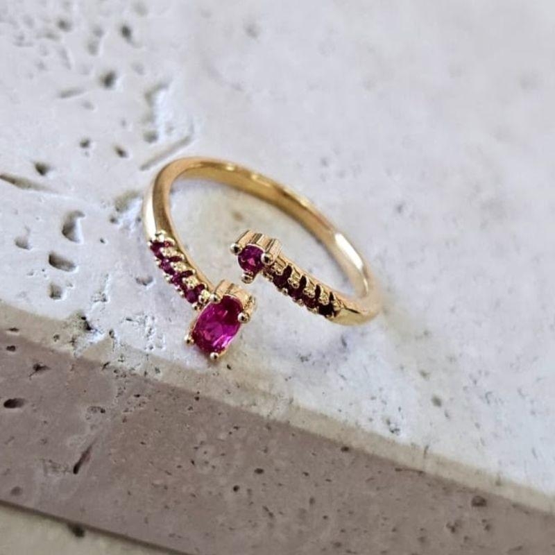 Anel Cravejado Aro Aberto Pink