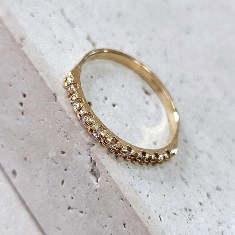 Anel Meia Aliança Zirconia Cristal Fina