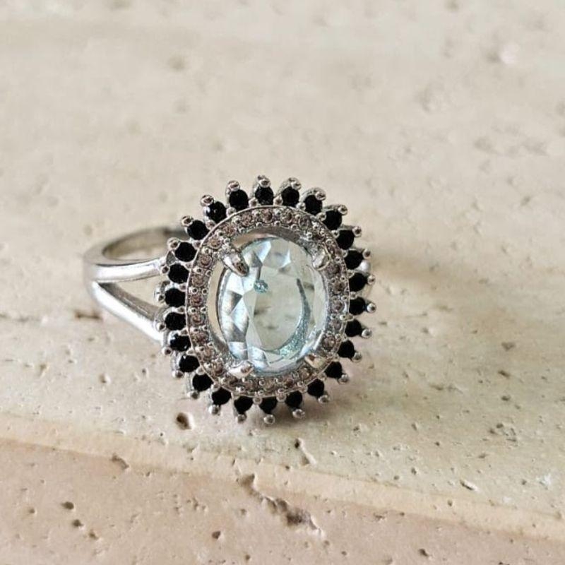 Anel Pedra Azul com Micro Zirconia
