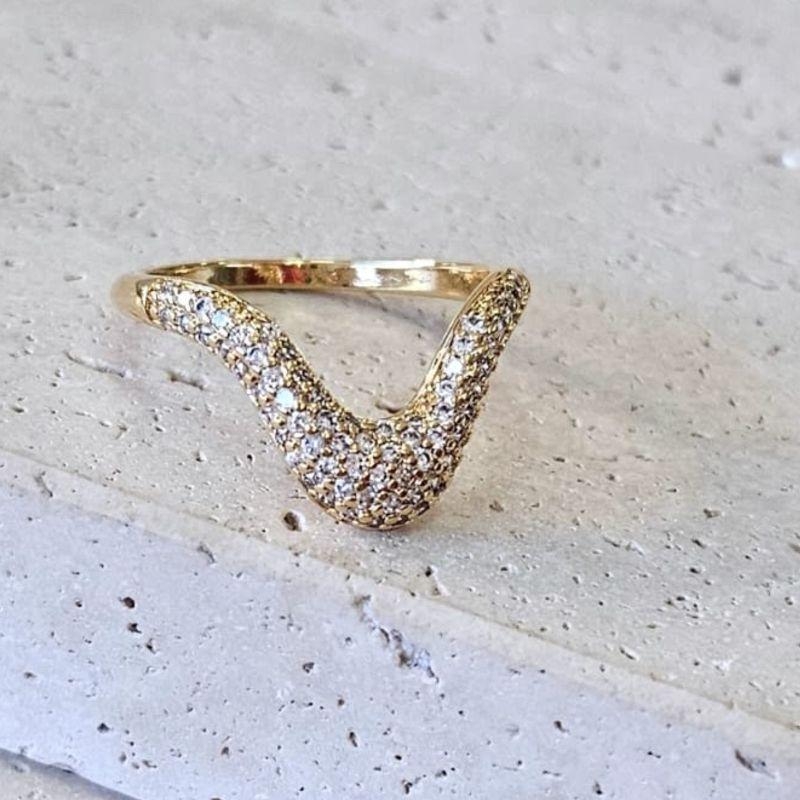 Anel V Arredondado Cravejado