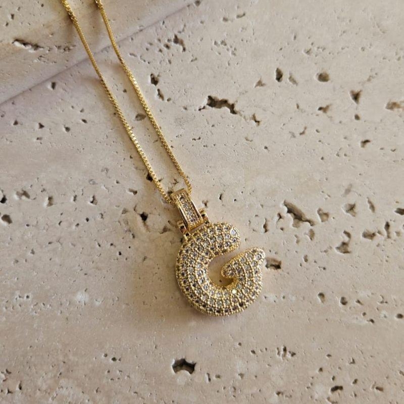 Gargantilha Inicial G Puffer Cravejada 45cm