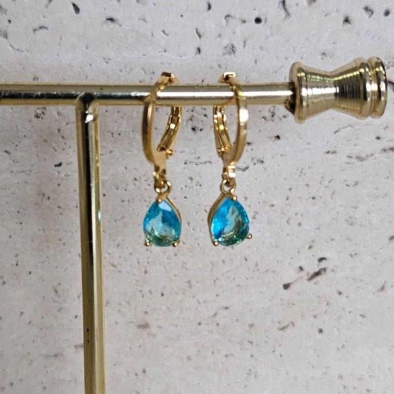 Brinco Argola Gota Azul Claro