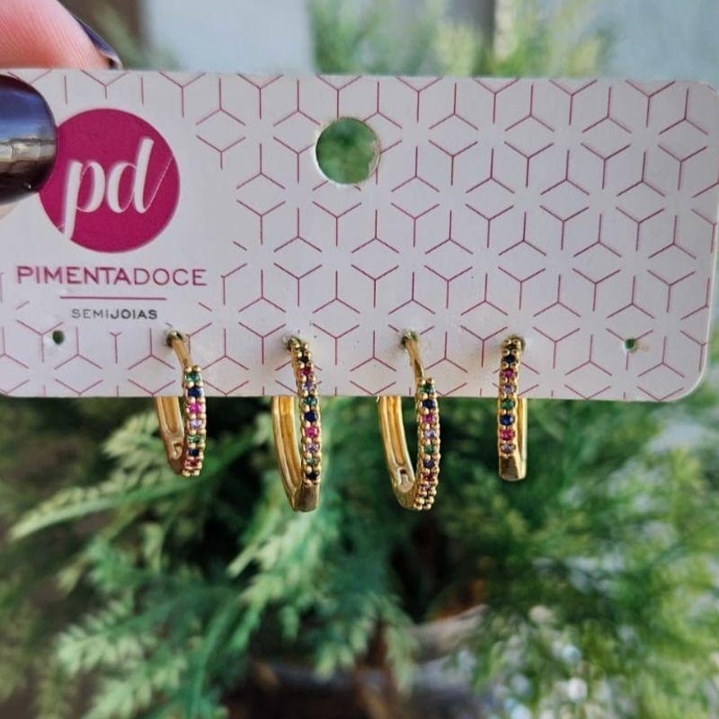 Brinco Dupla Argolas Cravejadas Colors