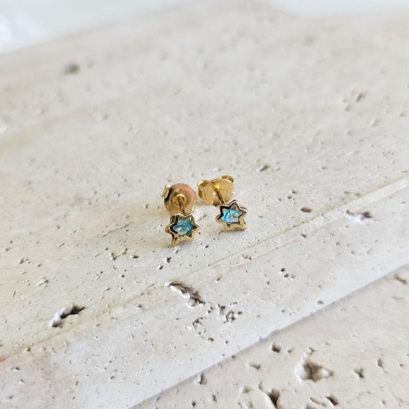 Brinco Florzinha Zirconia Azul Mini