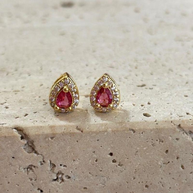 Brinco Gota Rubi Cravejado Mini