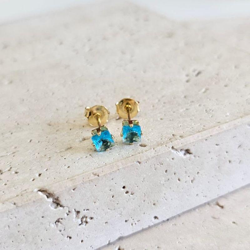 Brinco Quadrado Pedra Azul Peq