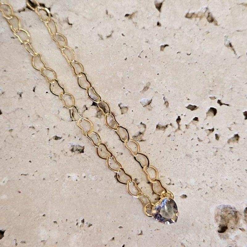 Choker Corrente Coração com Coração Lilas