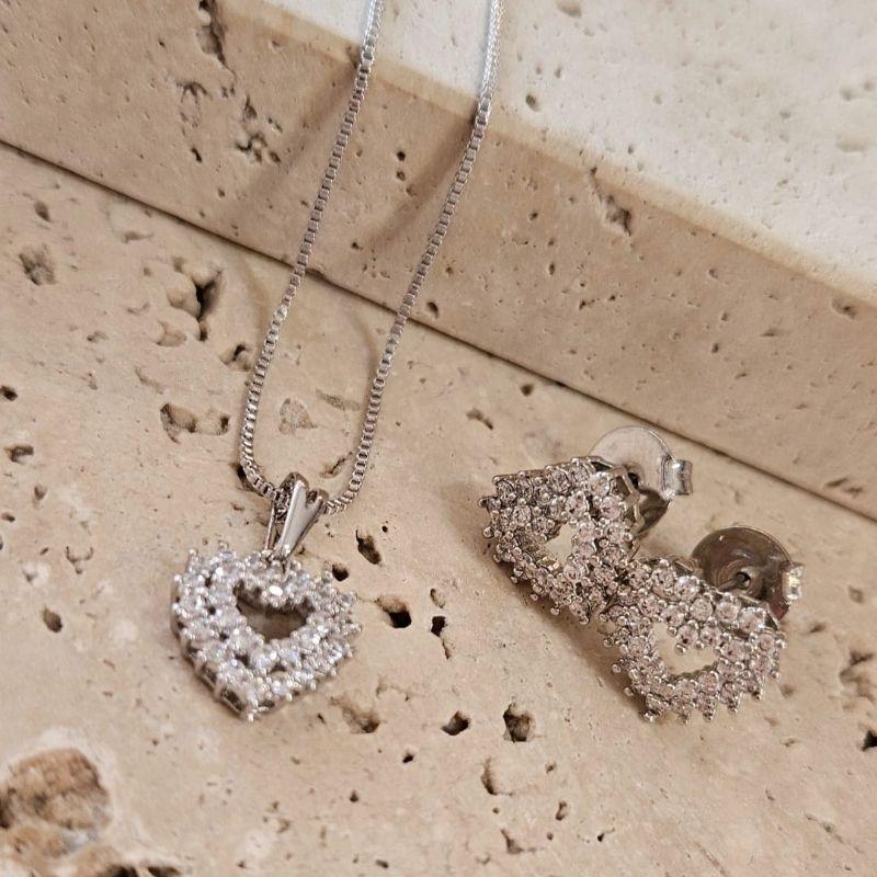 Conjunto Coração Cravejado Duplo 45cm