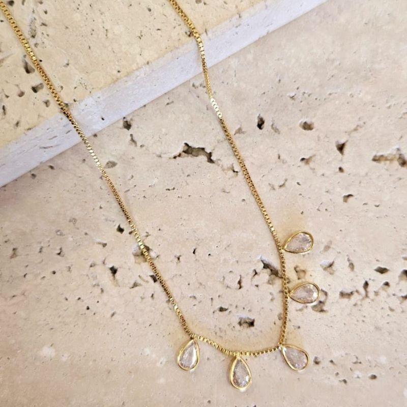 Gargantilha Gotinhas de Zirconias 40+5cm