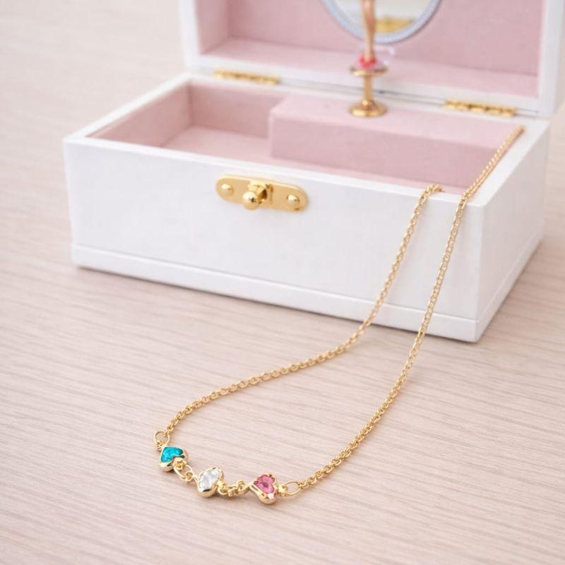 Gargantilha Infantil Três Corações Zirconia 35cm