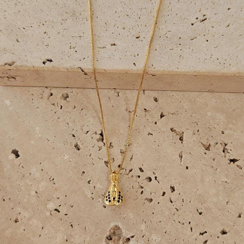 Gargantilha Nossa Senhora 12 Zirconias Azul 45cm