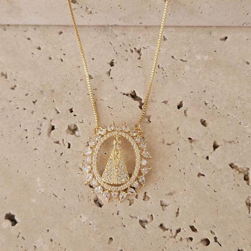 Gargantilha Nossa Senhora Oval Cravejada