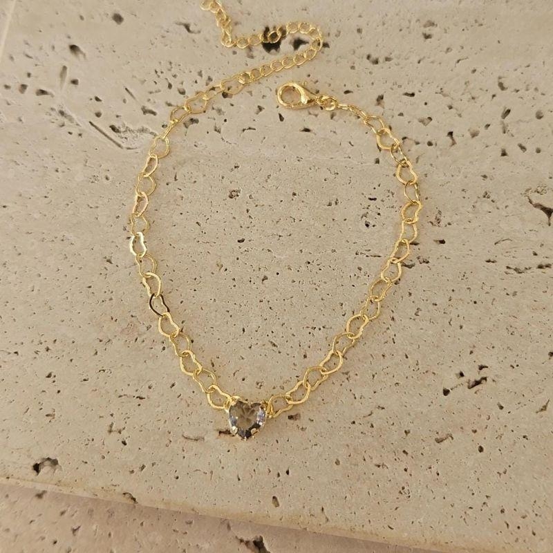 Pulseira Corrente Coração com Coração Lilas no Meio