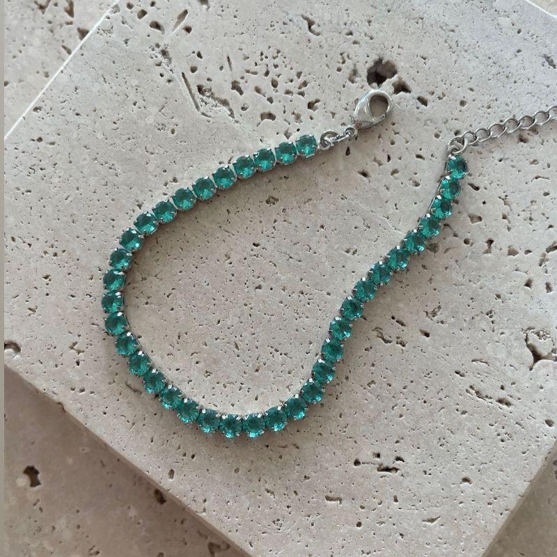 Pulseira Fio de Zirconia Turqueza 18cm
