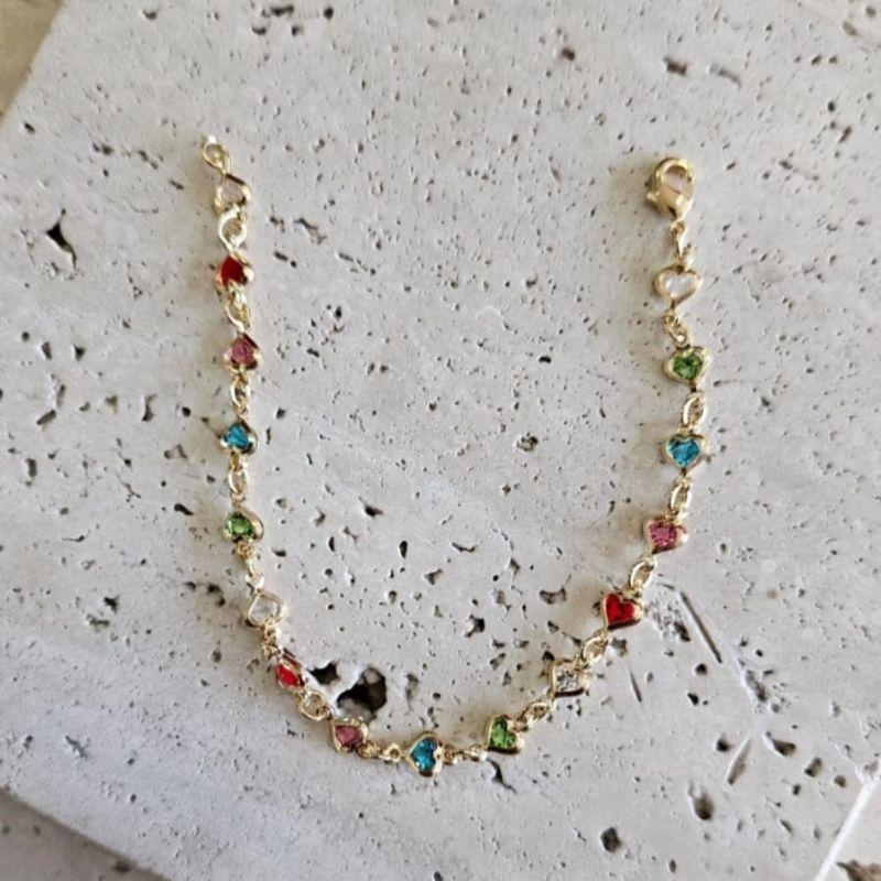 Pulseira infantil Corações Zirconia 15cm