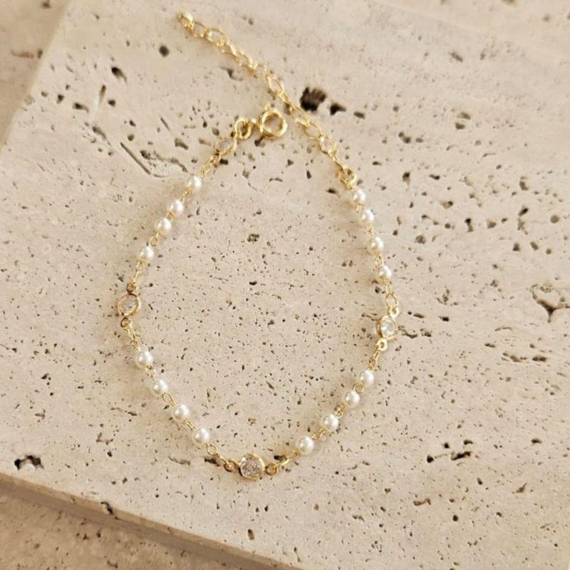 Pulseira Perolas e Zirconia