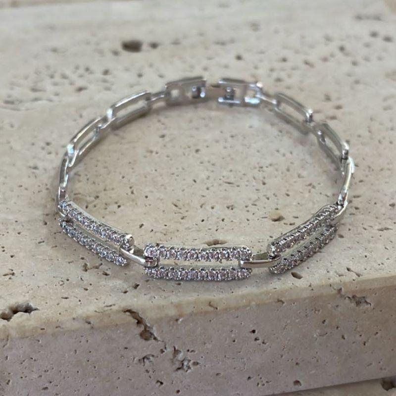 Pulseira Retangular Cravejada e Lisa