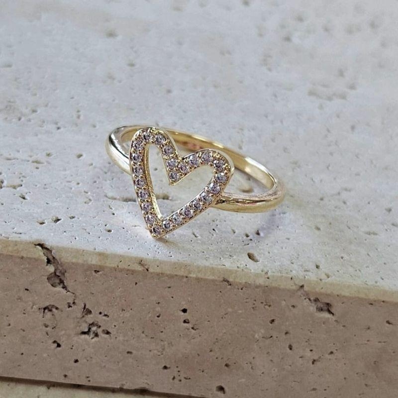 Anel Coração Cravejado Vazado