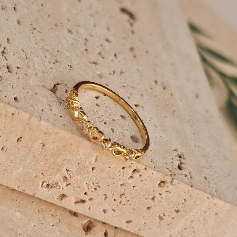 Anel Corações Vazados Liso e Zirconia