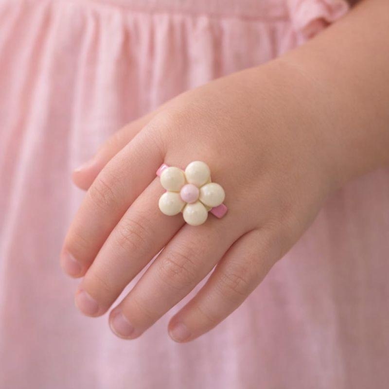 Anel Infatil Resina Flor Creme