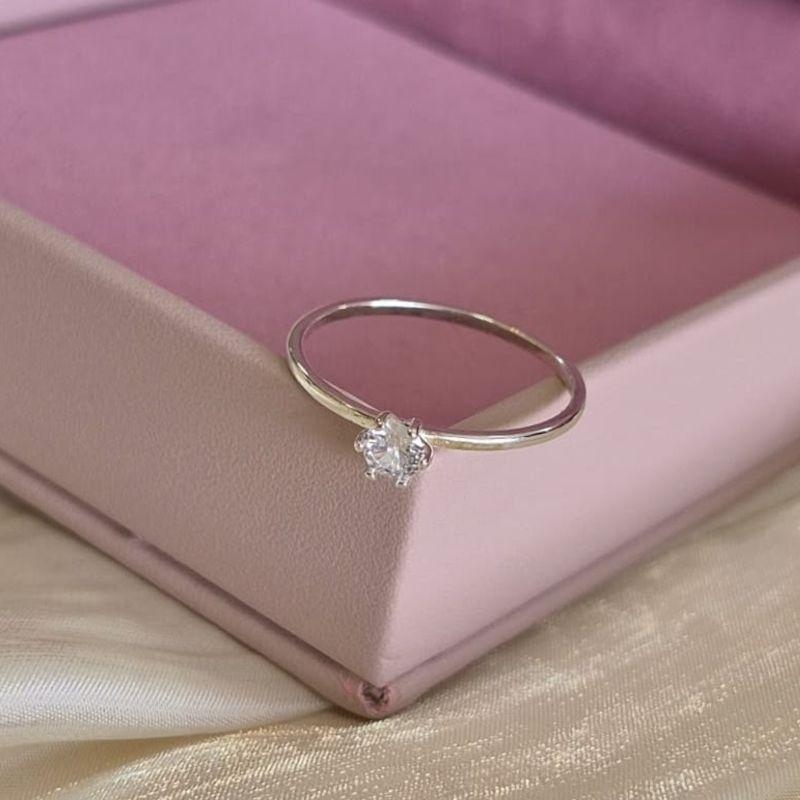 Anel Solitario Caixa Baixa Prata N19