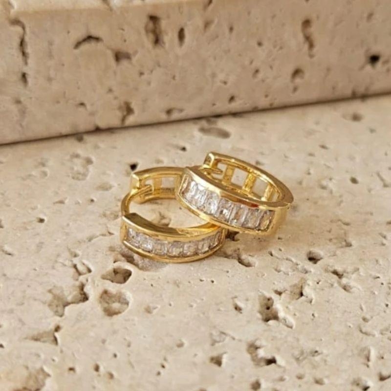 Brinco Argola Baguete Cristal Gde