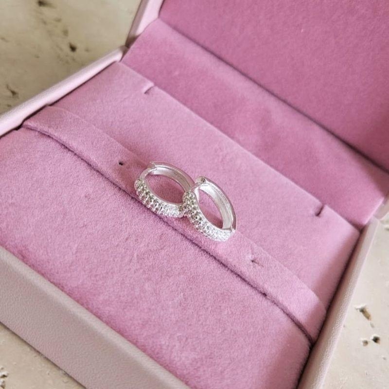 Brinco Argola Cravejada Cristal Med Prata