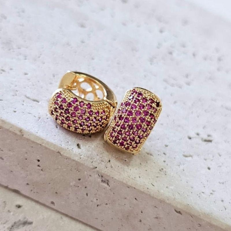 Brinco Argola Grossa Zirconia Pink Peq