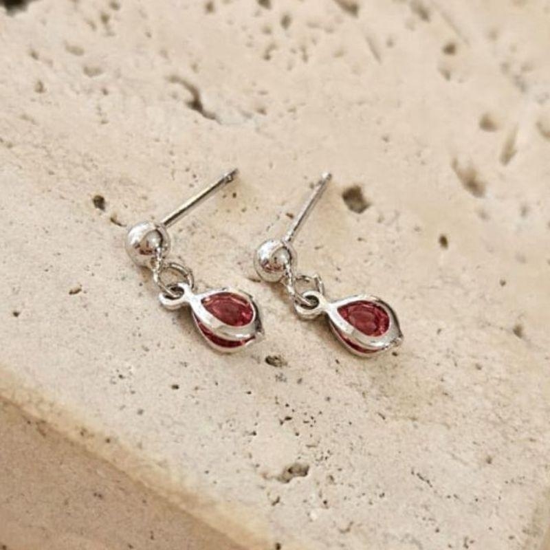 Brinco Bolinha com Zirconia Pendurada Rosa