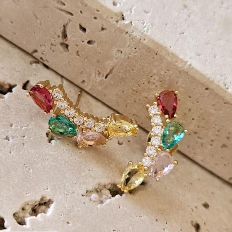 Brinco Ear Cuff Colorido Curto