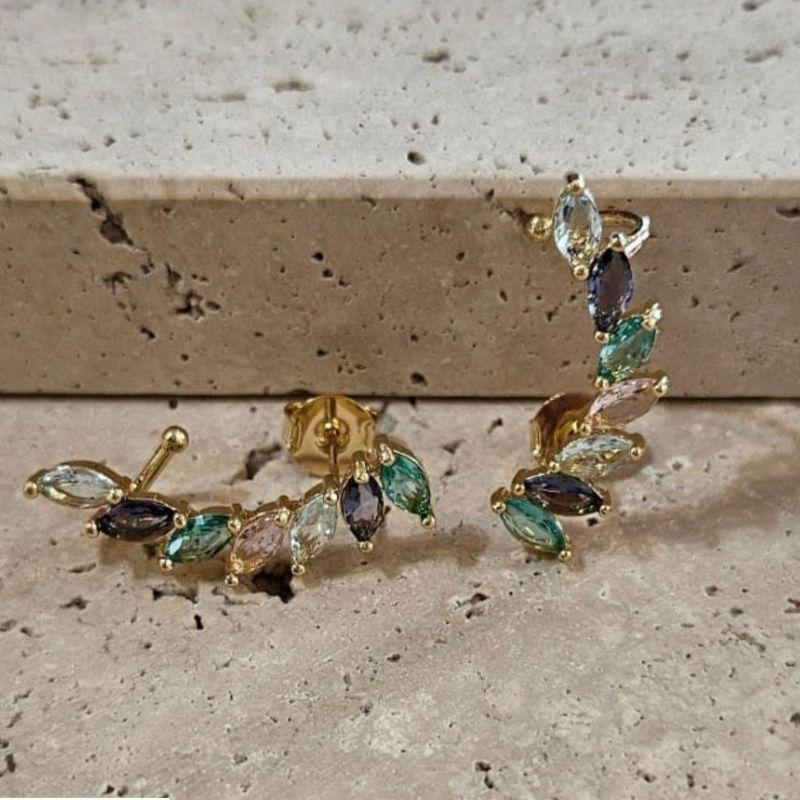 Brinco Ear Cuff Navetes Coloridas