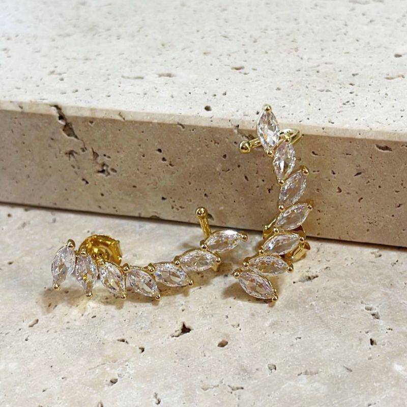 Brinco Earcuff Folhas Cristal