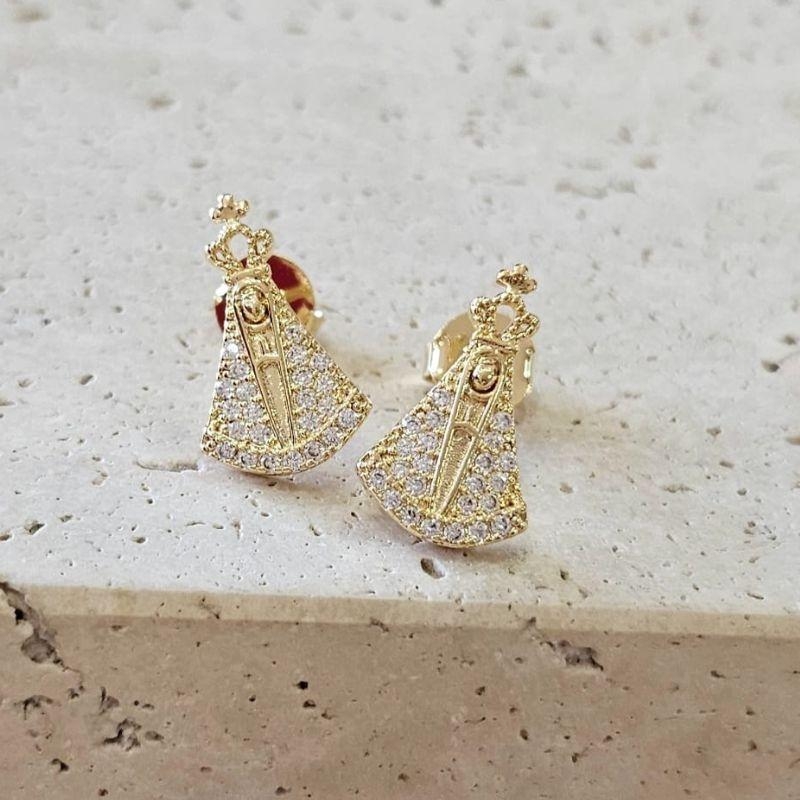 Brinco Nossa Senhora Cravejada Cristal