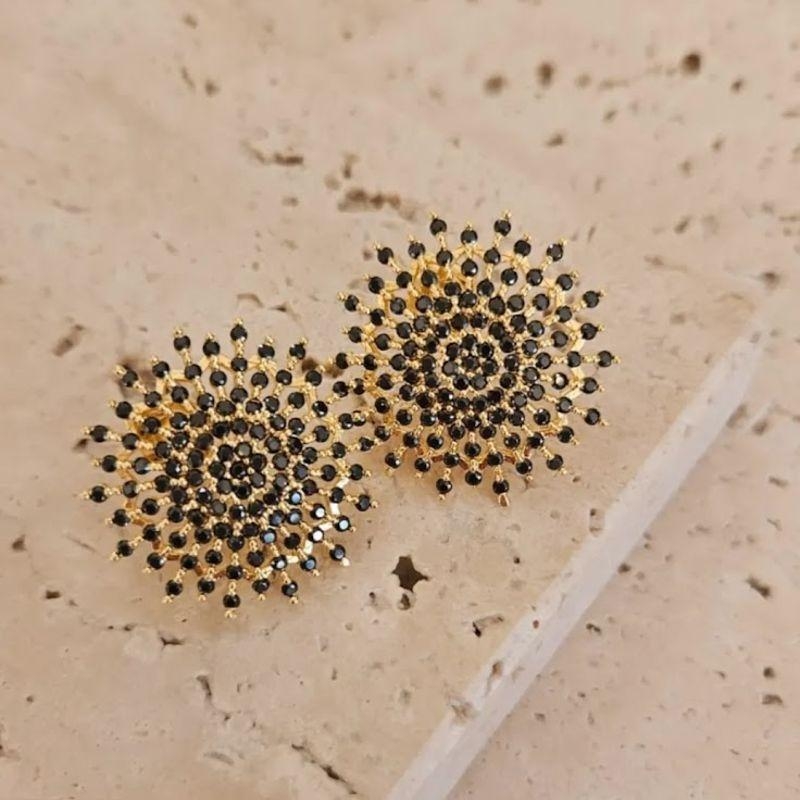 Brinco Pizza Zirconia Negra