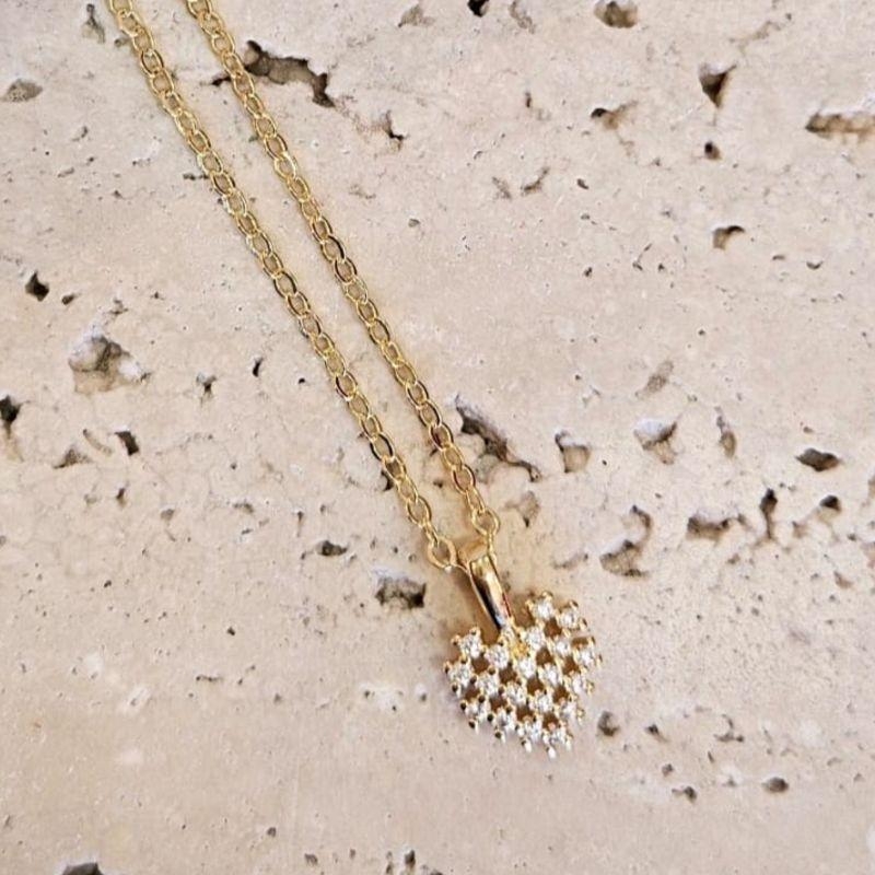 Gargantilha Coração Quadriculado Cravejado 45cm