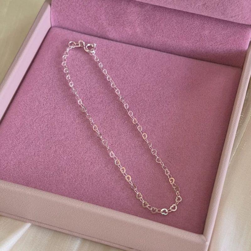 Pulseira Elos Coração 2mm 18cm Prata