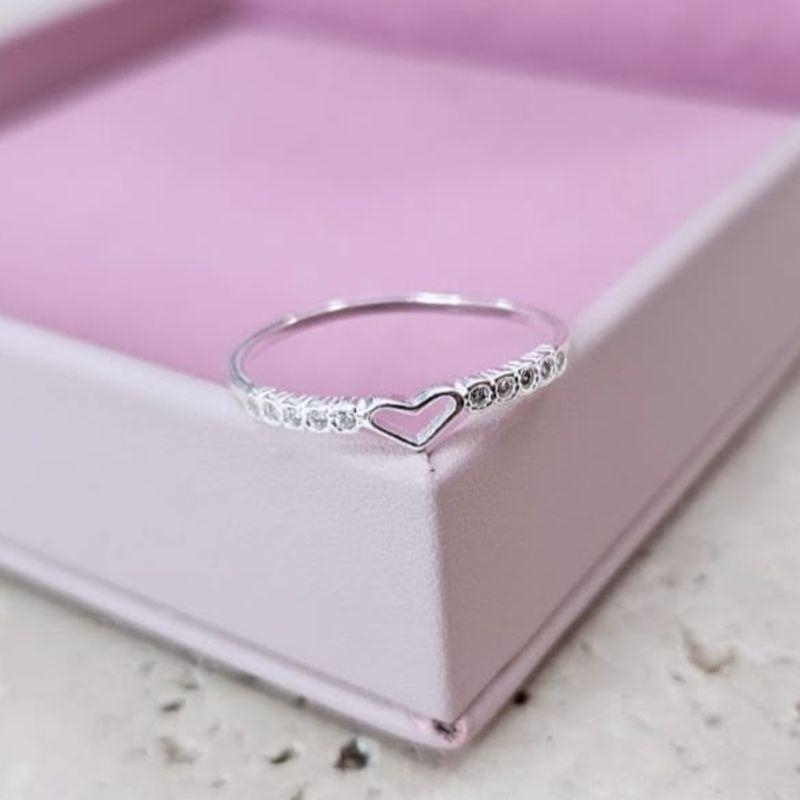 Anel Coração com Zirconia Prata