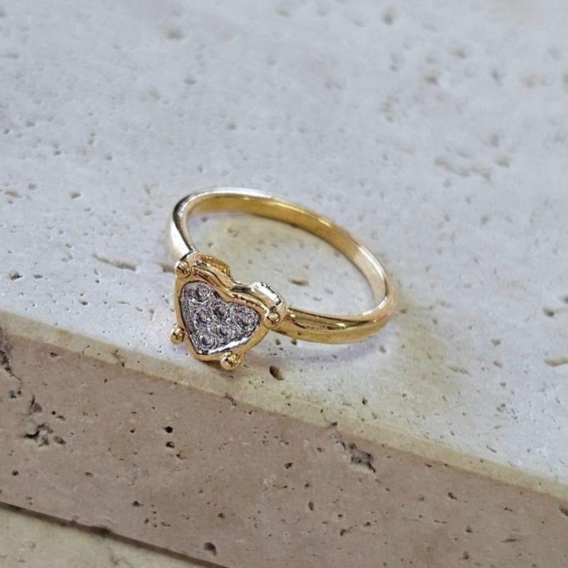 Anel Coração Cravejado com Aplique