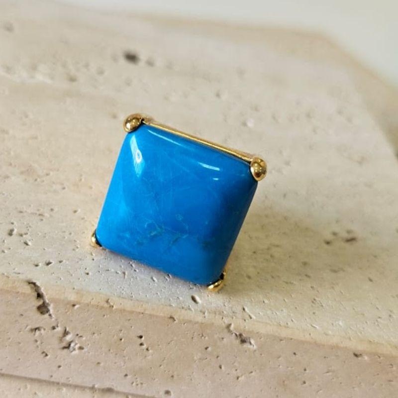 Anel Pedra Natural Azul Quadrada