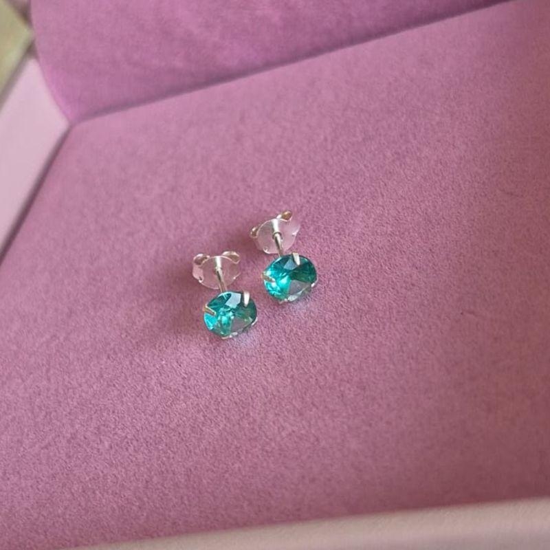 Brinco Ponto de Luz 5mm Turquesa Prata