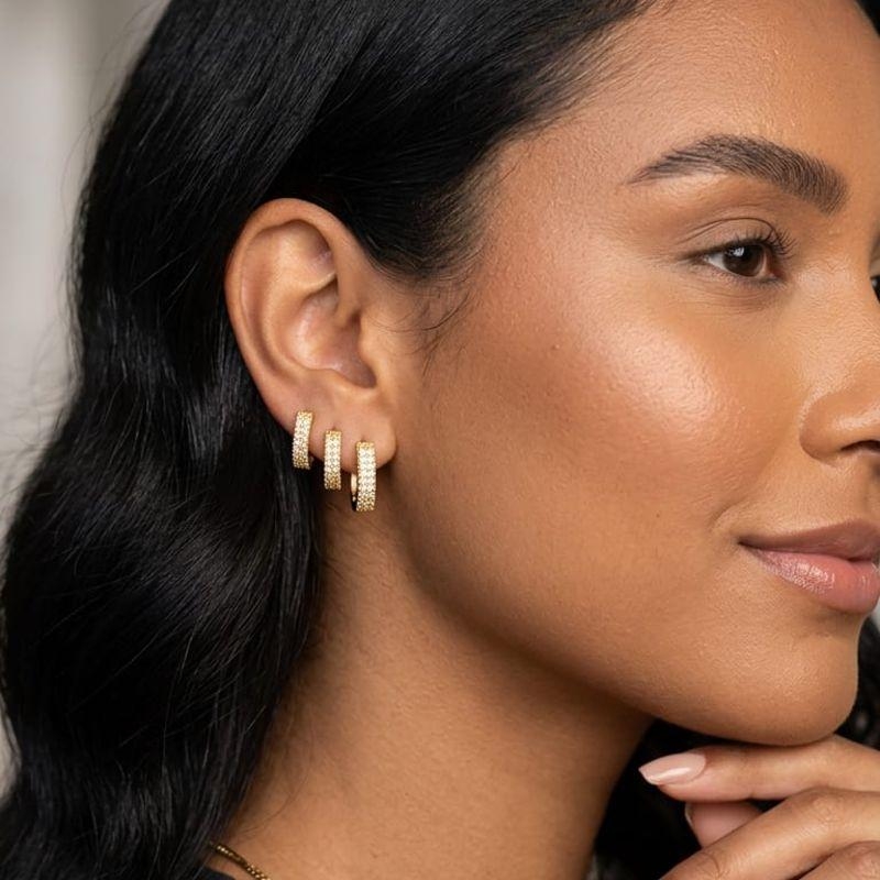 Brinco Trio Argola Cravejada 2 Fileiras