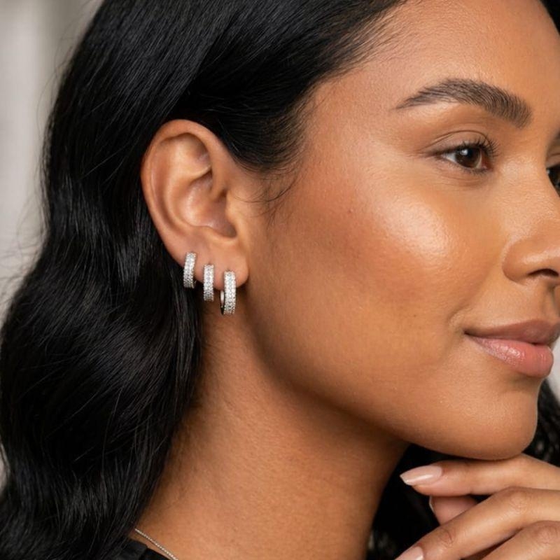 Brinco Trio Argola Cravejada 2 Fileiras